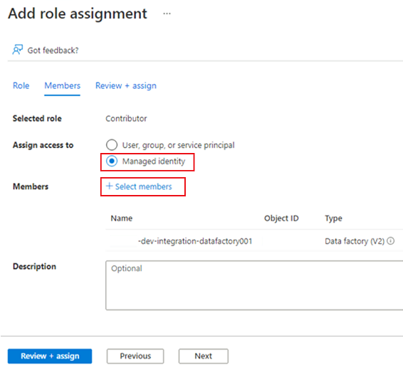 Screenshot that shows the select Managed Identity Members pane.