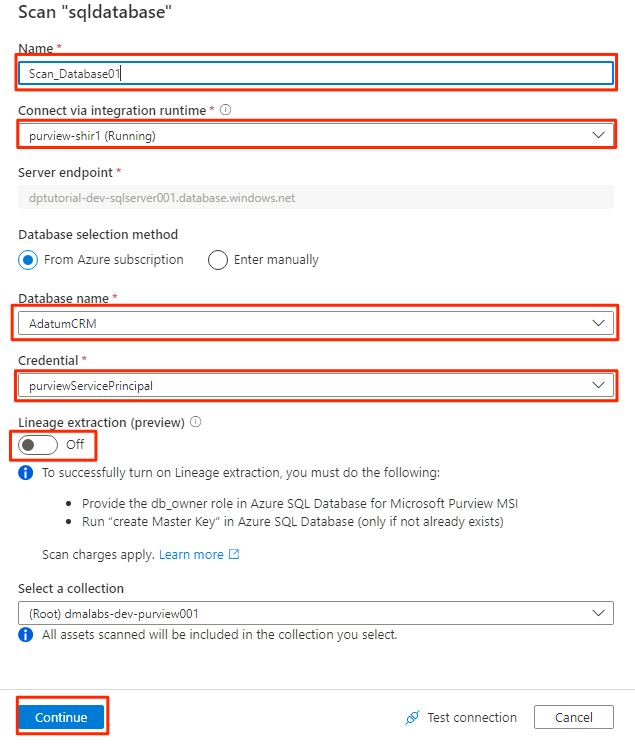 Screenshot that shows the scan credential form, with values entered.