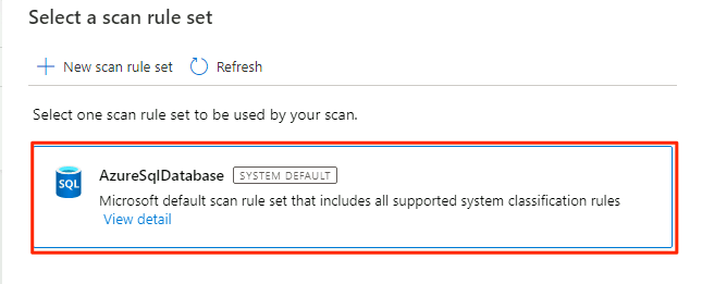 Screenshot that shows the SQL Database scan rule set selection.