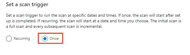 Screenshot that shows the set a scan to run pane with once selected.