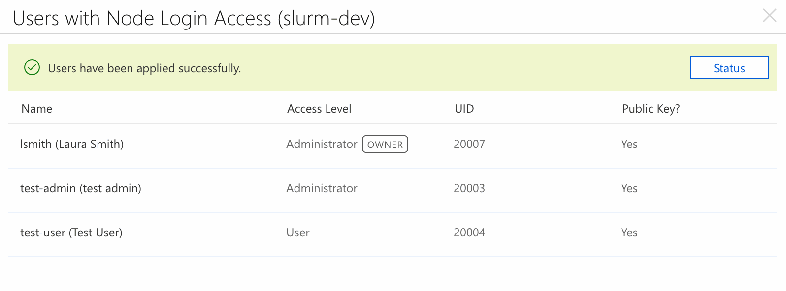 Cluster Users Dialog