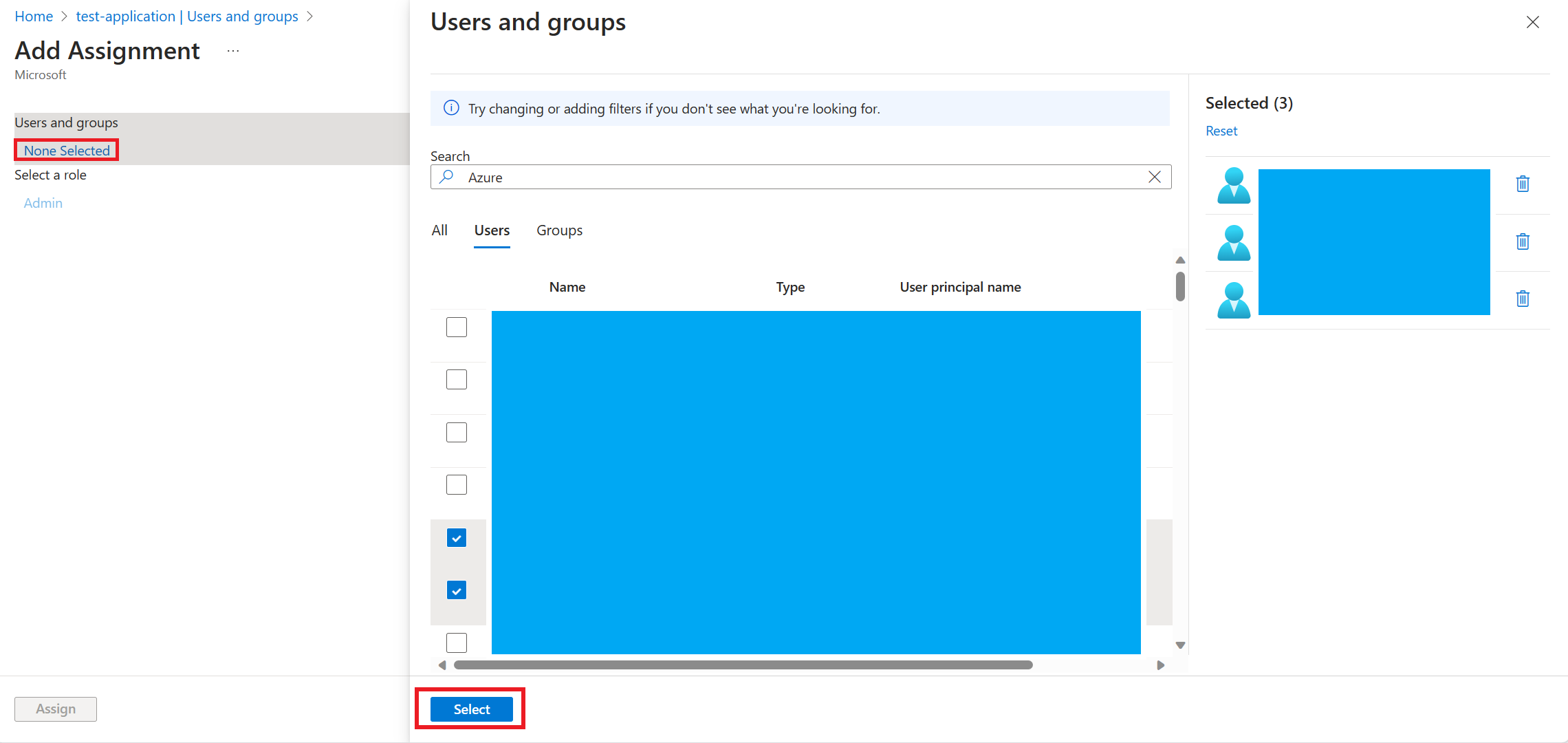 Add a role assignment selection