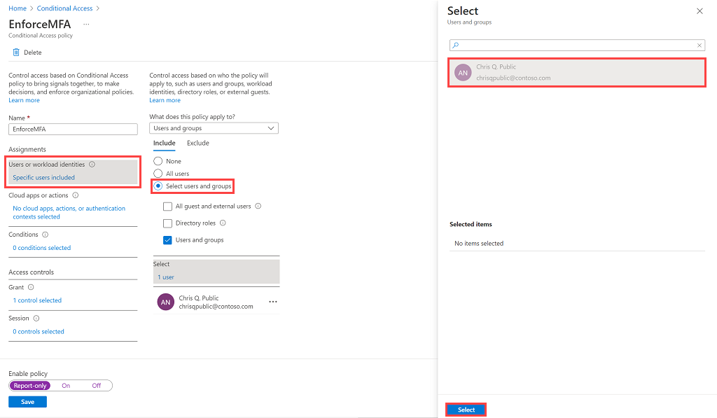 Screenshot of the users and groups section, showing the assignment of users.