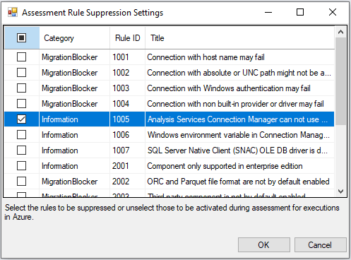 Assessment rule suppression settings