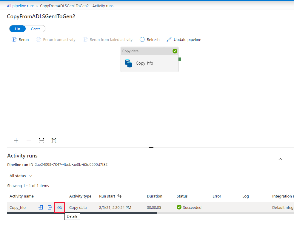 Screenshot showing the page of monitoring activity runs.