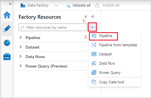 Screenshot showing buttons for creating a new pipeline.