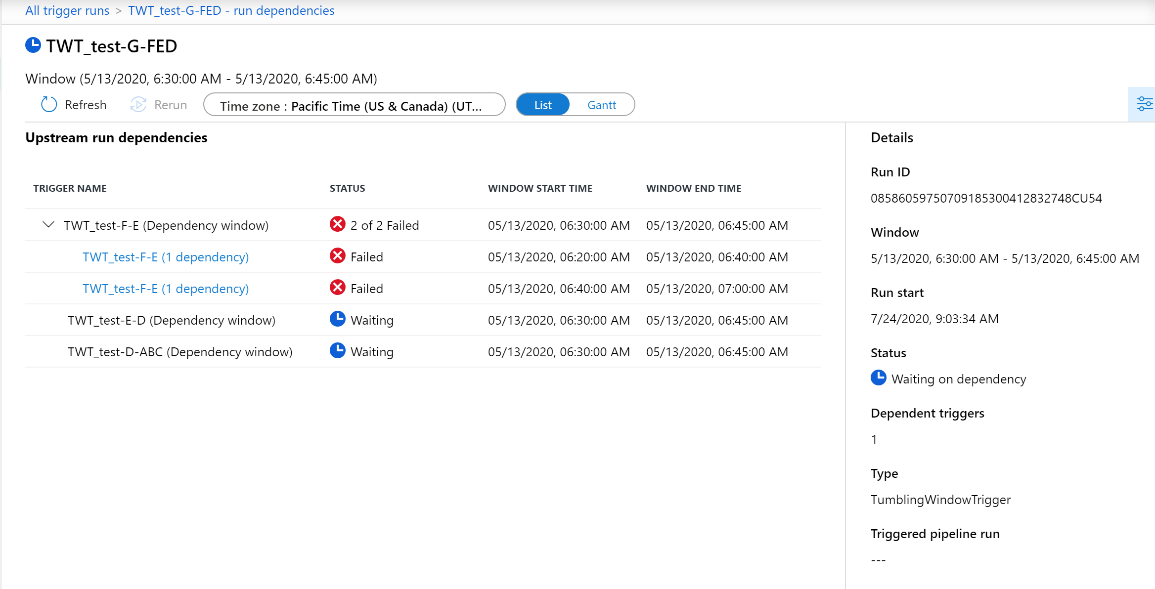 Screenshot that shows the Monitor dependencies list view.