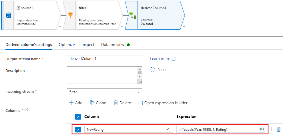 Screenshot showing where to enter the expression for the derived column.