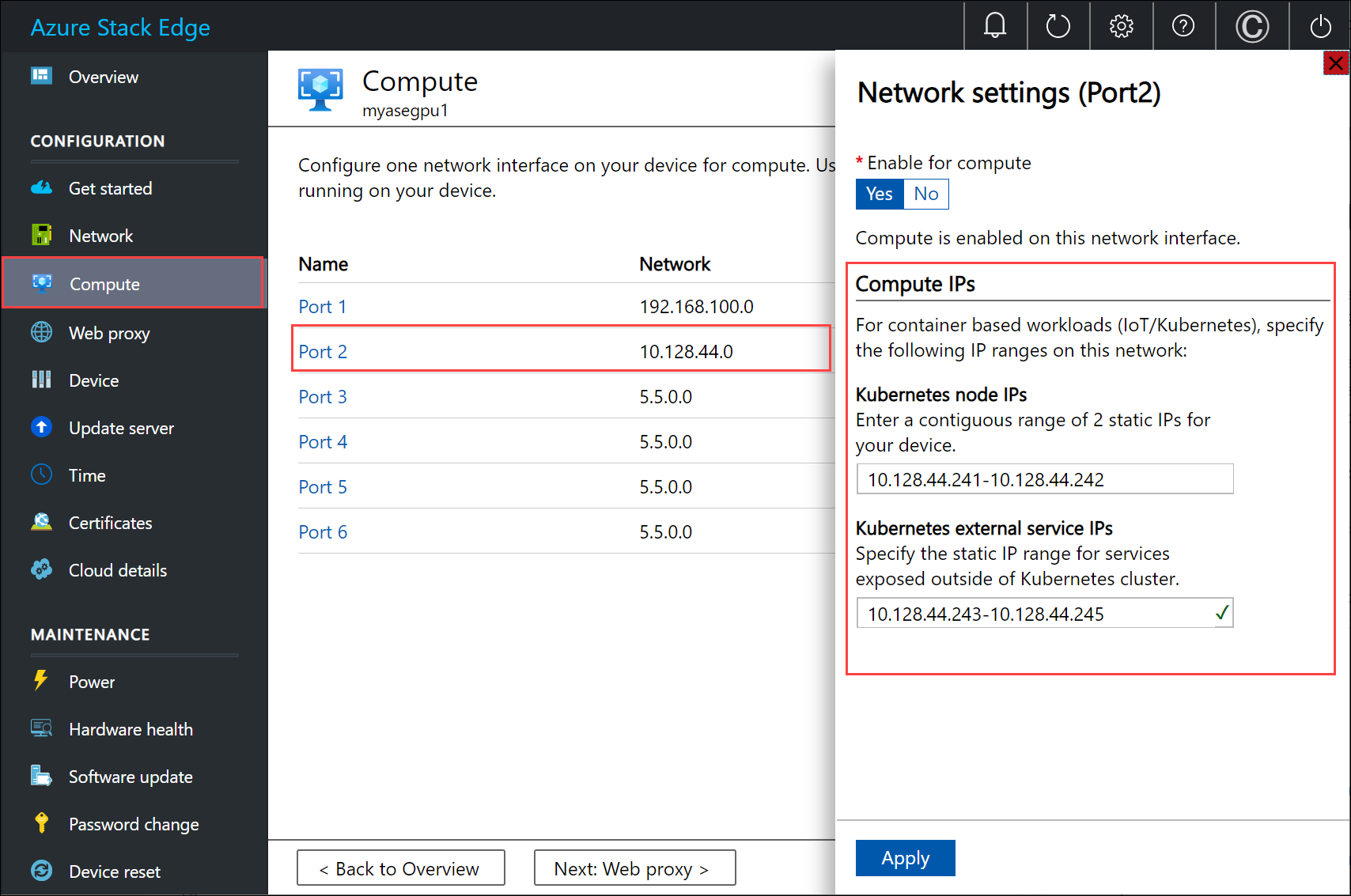 Kubernetes IP assignment in local UI