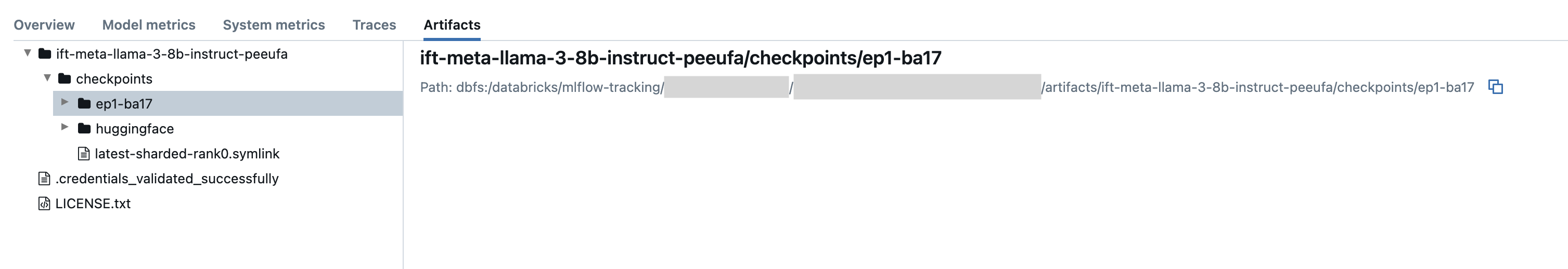 Artifacts tab for a previous MLflow run