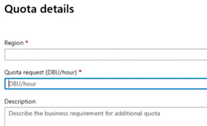 Enter region and DBUs/hour