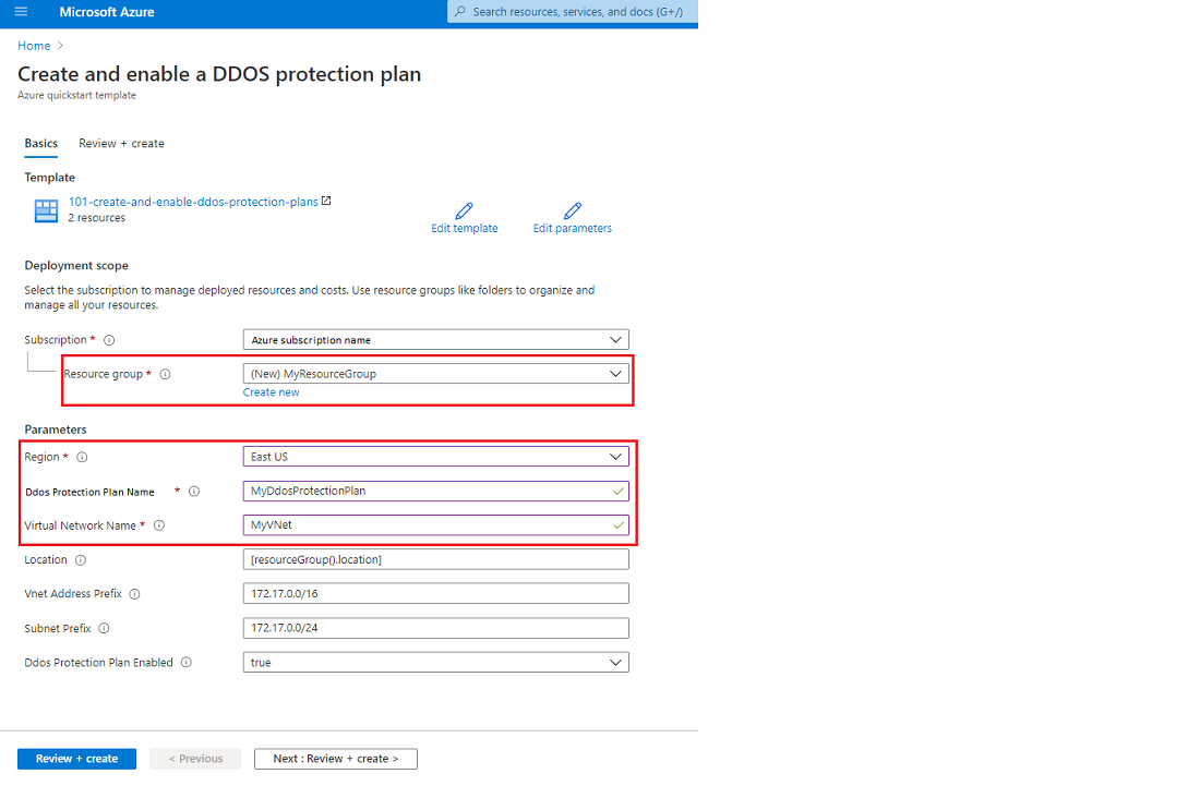 DDoS quickstart template.