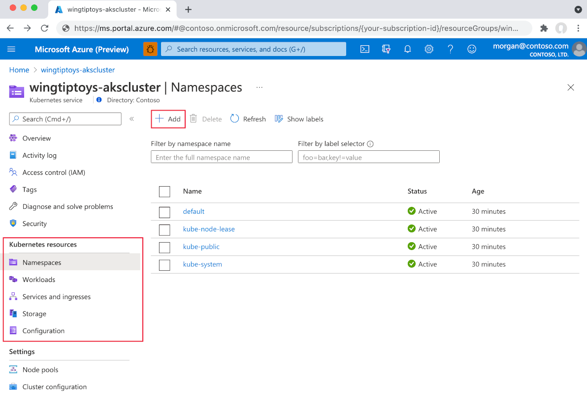 Kubernetes resources view.