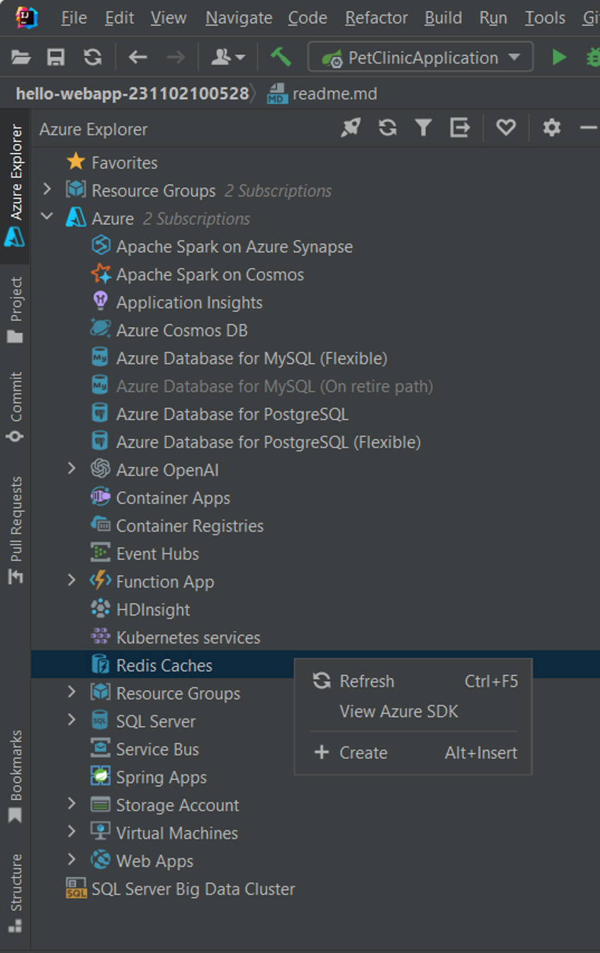 Create Redis Cache menu