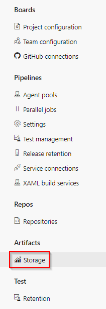 A screenshot showing how to navigate to project-level storage.