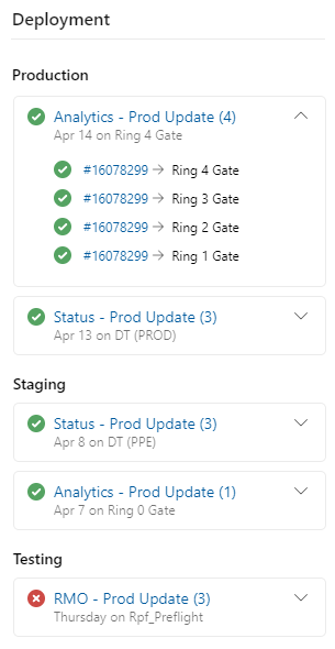 Screenshot shows Deployment control on work item form with sample releases.