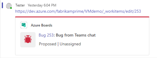Screenshot showing work item URL unfurling.