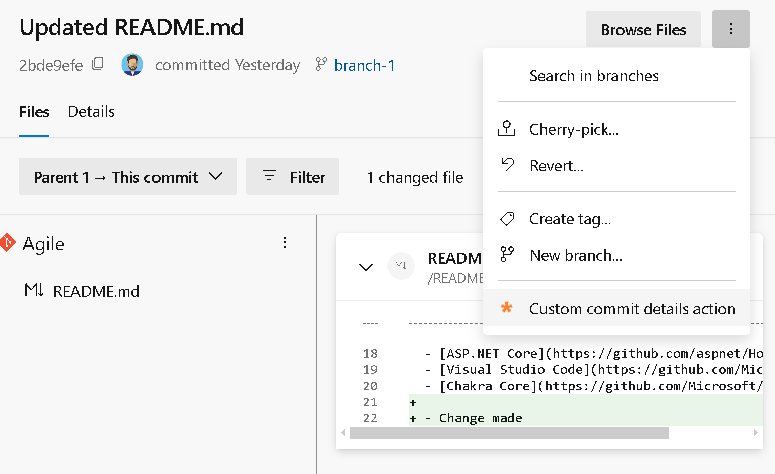 Git Commit Detail Menu