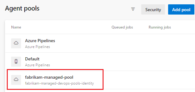 Screenshot of Agent pools list.