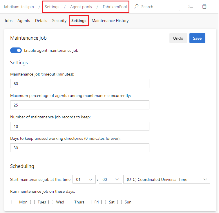 Maintenance job settings