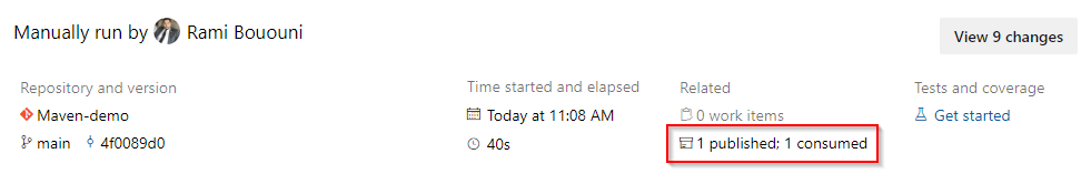 Screenshot showing the published artifact in pipeline summary.