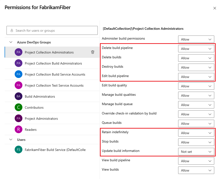 Set up the contributors permissions