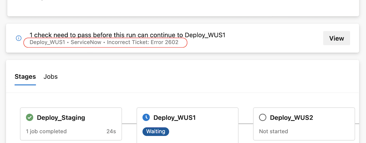 Screenshot of pipeline run details with check information.