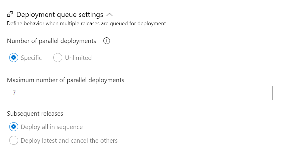 A screenshot displaying the deployment queue settings.