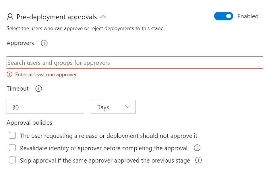 A screenshot showing predeployment approvals.