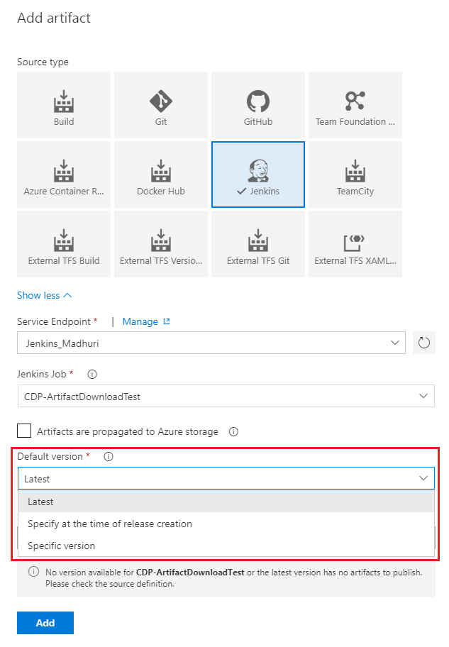 Default version for Jenkins artifacts