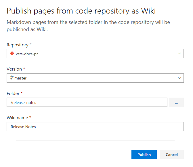 publish pages dialog