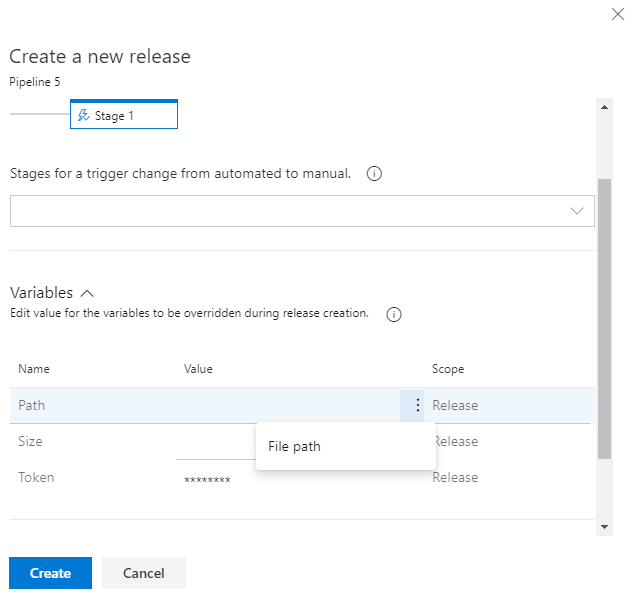 Contribution point for variables in the create release dialog.