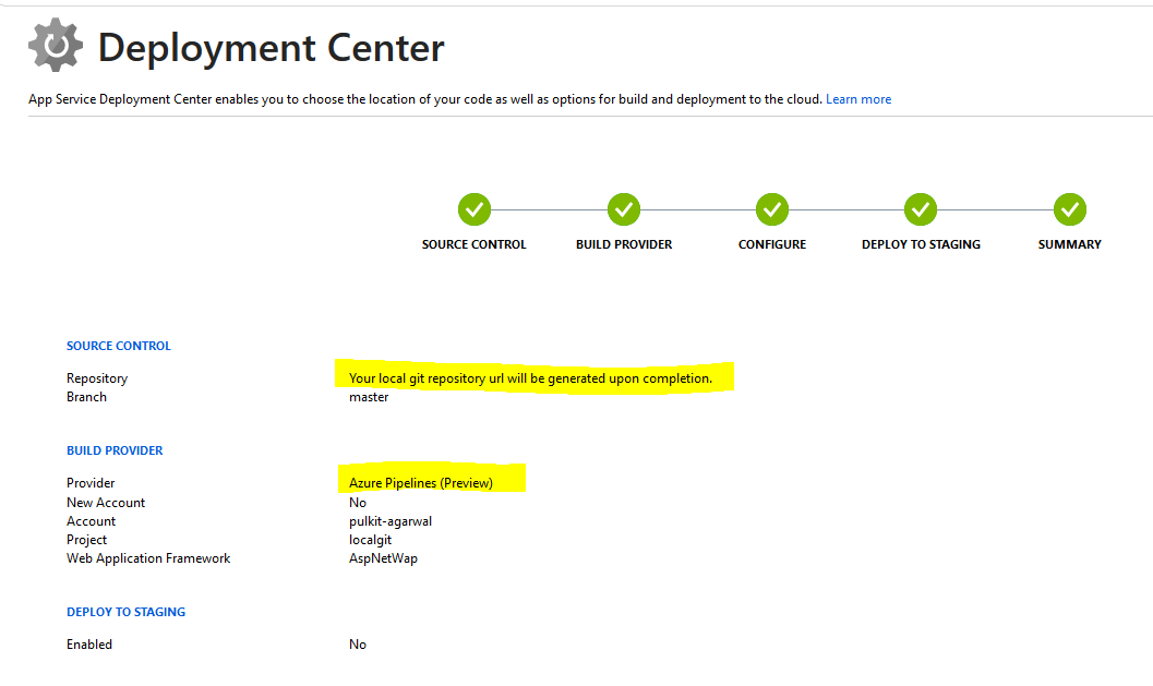 Deploy your local Git web apps to Azure.