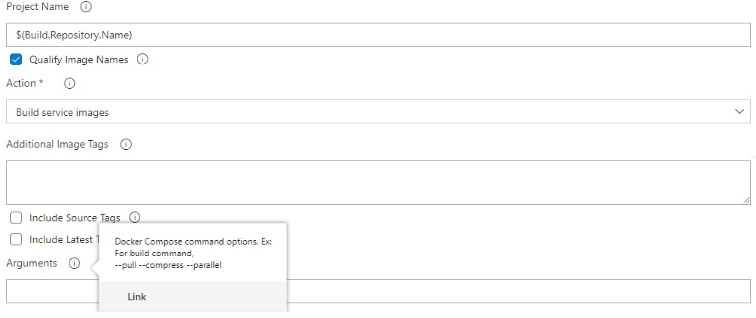 Arguments input in Docker Compose task.