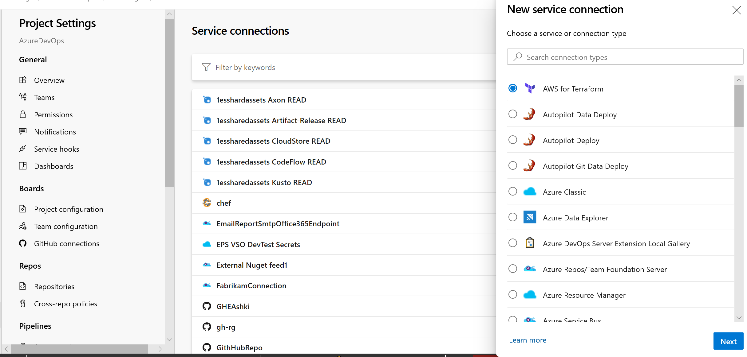 Service connections new UI.