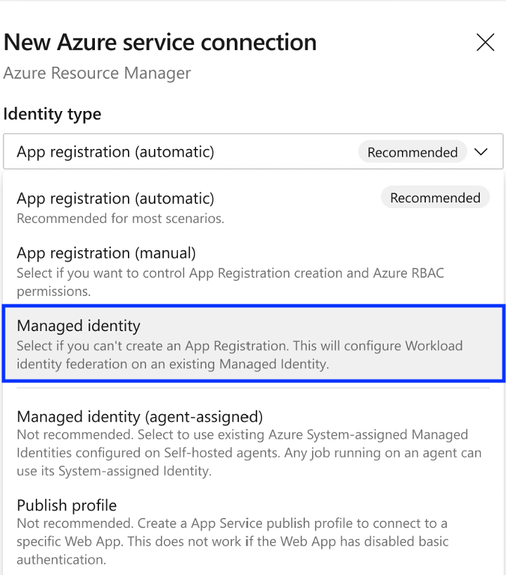 Screenshot of Managed Identity support.