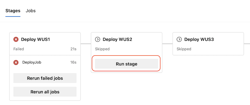 Screenshot of running child stages if parent stage fails.