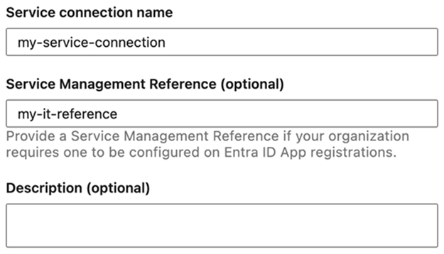 Screenshot of service connection creation page.