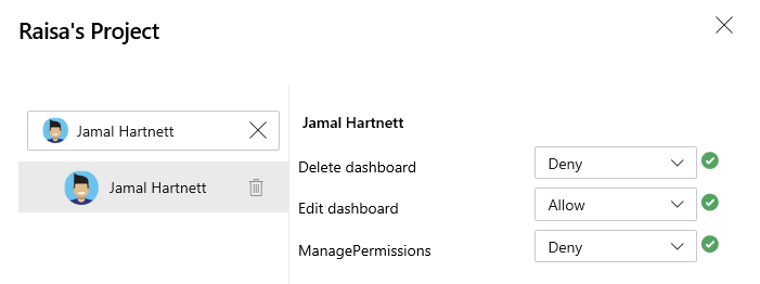 Screenshot of Project dashboard permissions dialog.