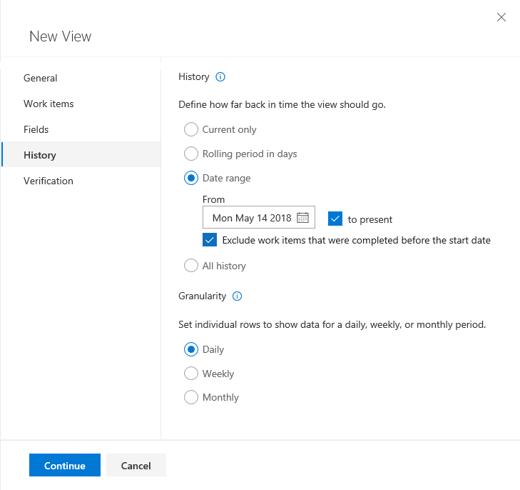 Exclude work items for a rolling period of 14 days