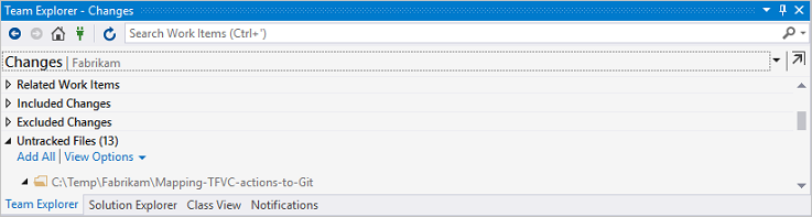 Viewing Tracked and Untracked Changes in Team Explorer