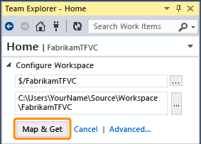 Screenshot that shows mapping the workspace to get code.