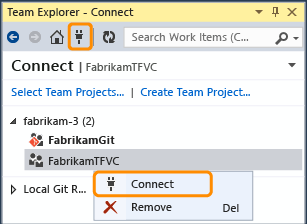 Screenshot that shows connecting to a project.