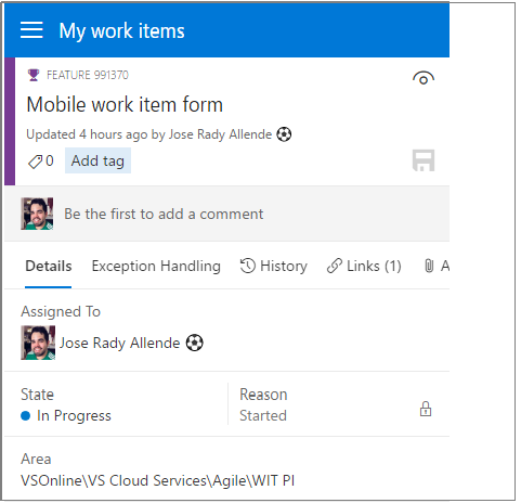 Mobile work item form