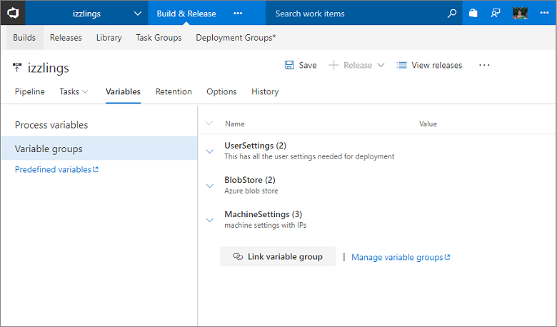 Variable groups