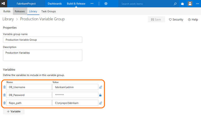 Edit variable group