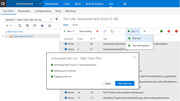 On-demand automated tests trigger