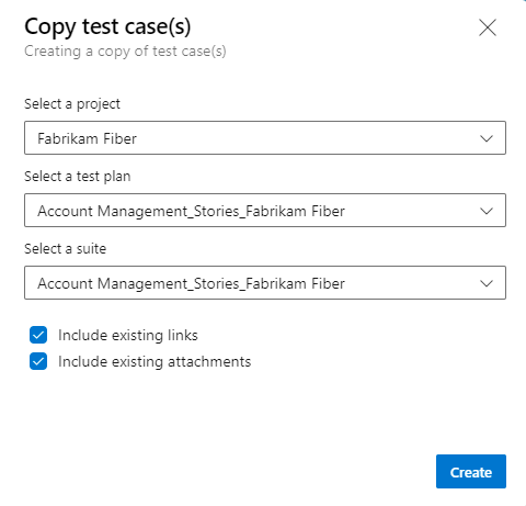 Screenshot showing Copy test cases dialog.