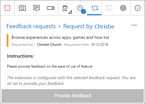 Screenshot shows the feedback form containing the instructions.