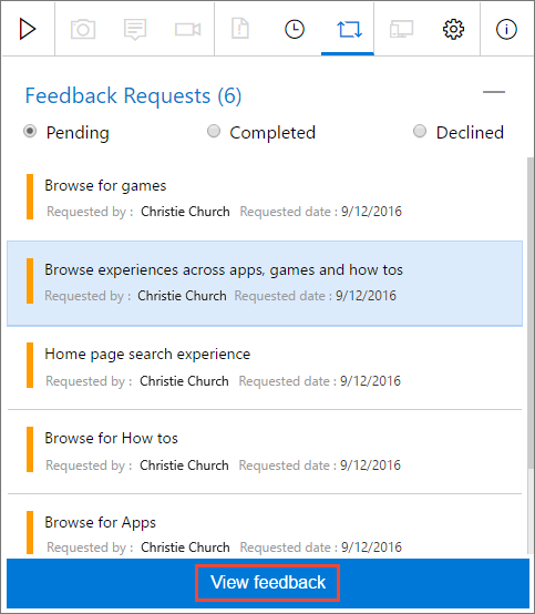 Screenshot shows selecting a feedback request to view.